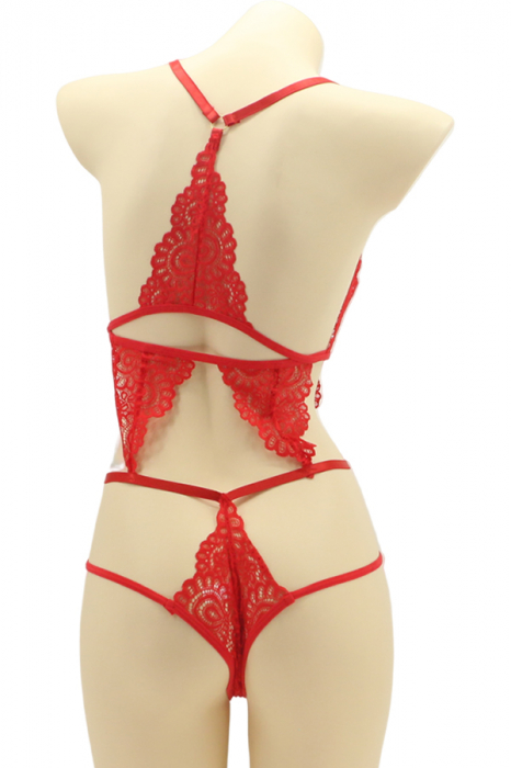 Set lenjerie sexy cu dantela, top si chiloti brazilieni MG-4225-1rosu [2]