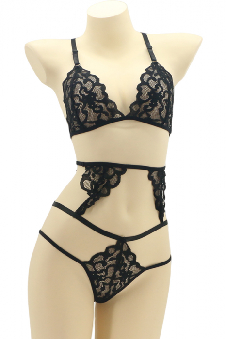 Set lenjerie sexy cu dantela, top si chiloti brazilieni MG-4225-2negru [1]