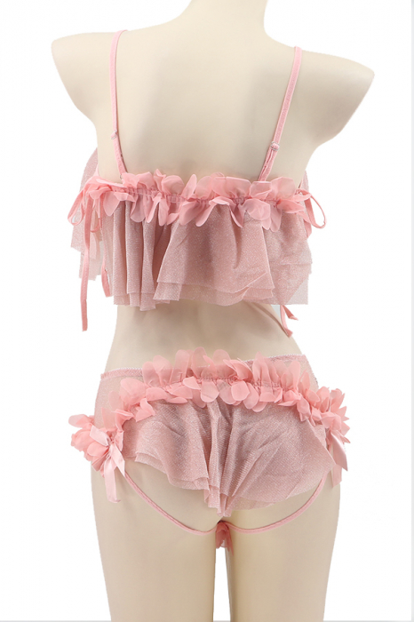 Set lenjerie sexy cu detalii sclipitoare, top si chiloti brazilieni TY-S461roz [3]