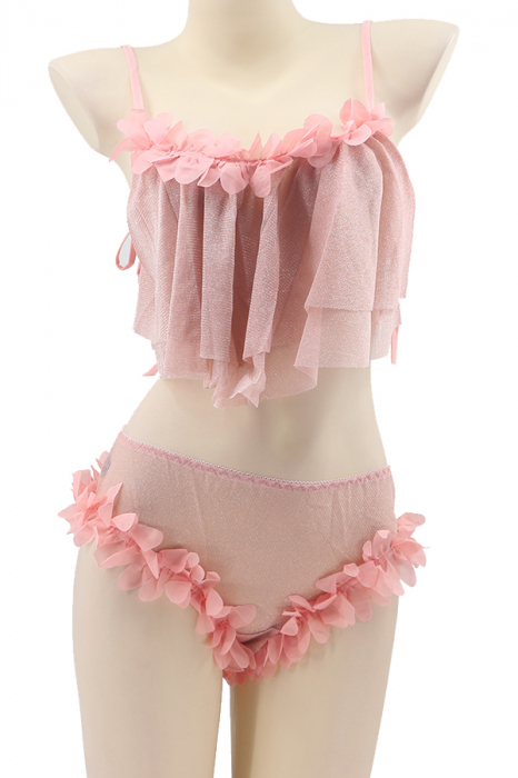 Set lenjerie sexy cu detalii sclipitoare, top si chiloti brazilieni TY-S461roz [2]