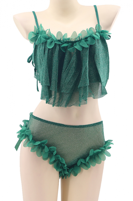 Set lenjerie sexy cu detalii sclipitoare, top si chiloti brazilieni TY-S461verde [2]