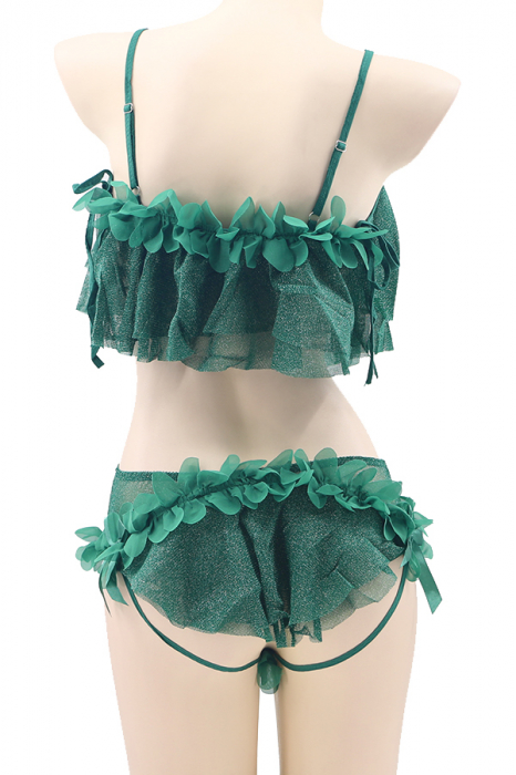 Set lenjerie sexy cu detalii sclipitoare, top si chiloti brazilieni TY-S461verde [3]