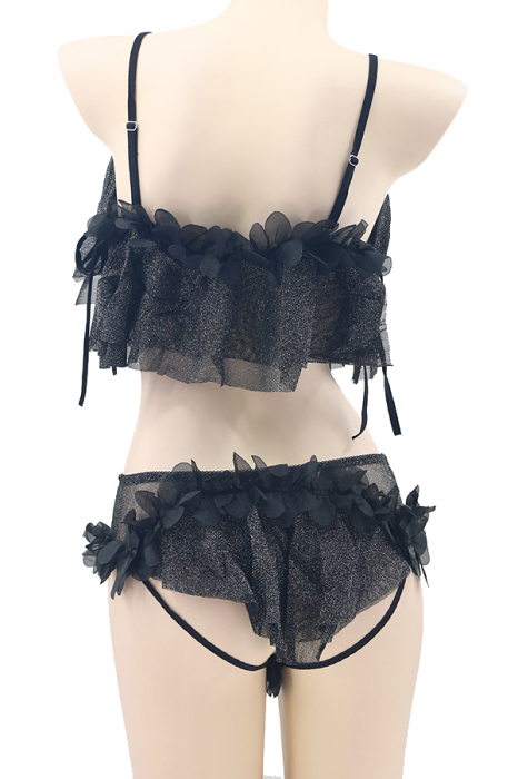 Set lenjerie sexy cu detalii sclipitoare, top si chiloti brazilieni TY-S461negru [3]