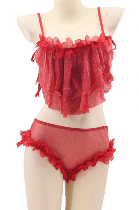 Set lenjerie sexy cu detalii sclipitoare, top si chiloti brazilieni TY-S461rosu [2]