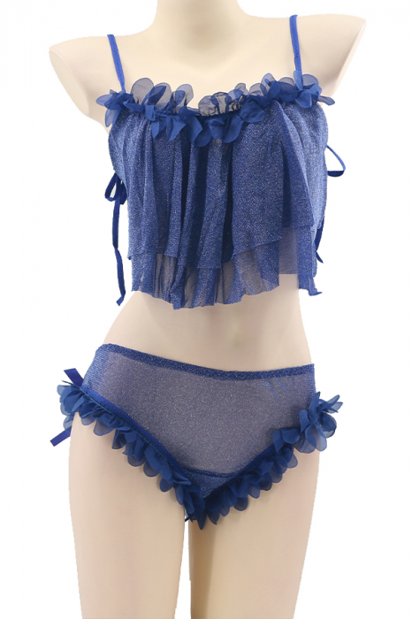Set lenjerie sexy cu detalii sclipitoare, top si chiloti brazilieni TY-S461bleumarin [2]