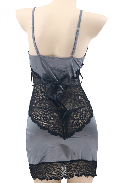 Set lenjerie sexy, rochita cu dantela, cordon si chiloti tanga TY-1739gri [3]