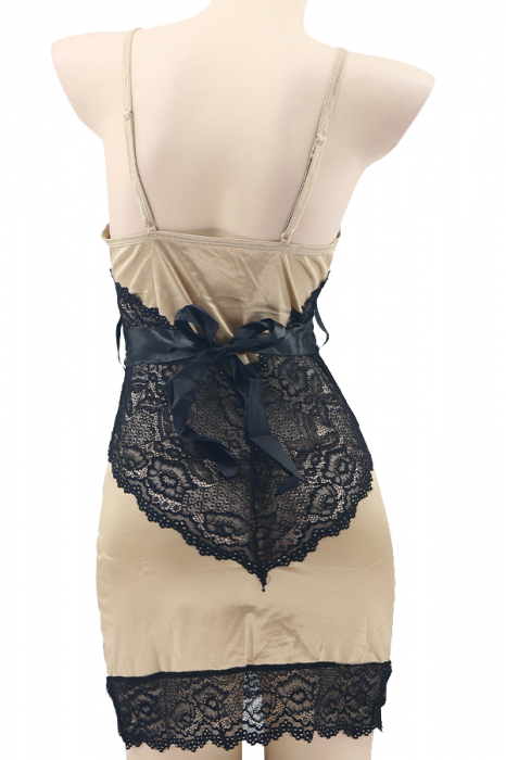 Set lenjerie sexy, rochita cu dantela, cordon si chiloti tanga TY-1739bej [3]