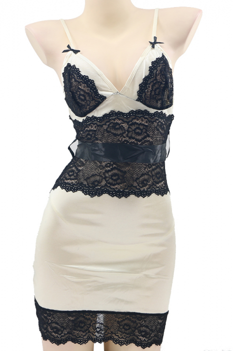Set lenjerie sexy, rochita cu dantela, cordon si chiloti tanga TY-1739crem [2]