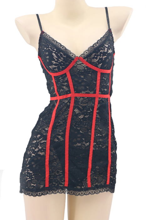 Set lenjerie sexy cu dantela, rochita si chiloti tanga TY-S262negru [2]