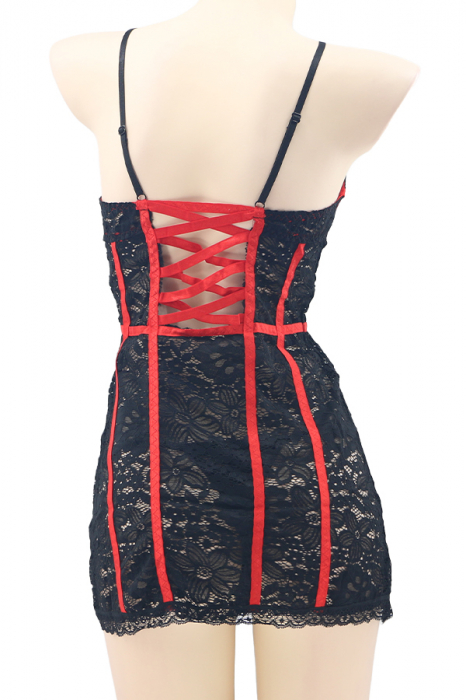 Set lenjerie sexy cu dantela, rochita si chiloti tanga TY-S262negru [3]
