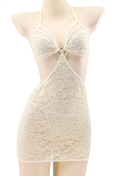 Set lenjerie sexy, rochita cu decupaje in zona feselor si chiloti tanga TY-S118crem [2]