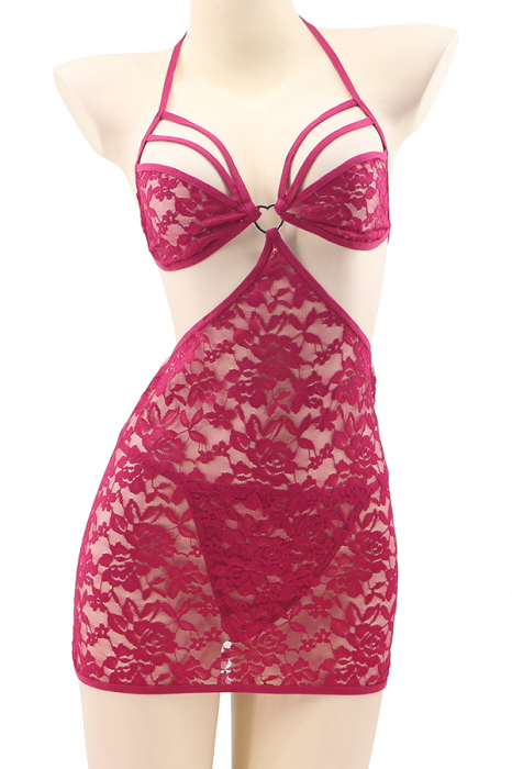 Set lenjerie sexy, rochita cu decupaje in zona feselor si chiloti tanga TY-S118visiniu [2]