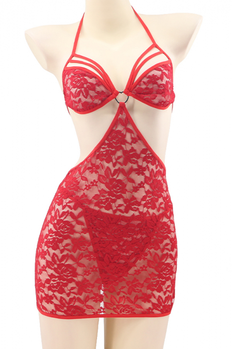 Set lenjerie sexy, rochita cu decupaje in zona feselor si chiloti tanga TY-S118rosu [2]
