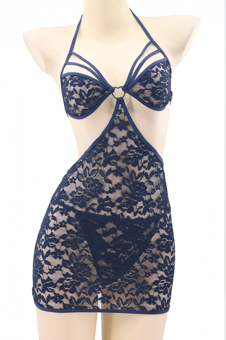 Set lenjerie sexy, rochita cu decupaje in zona feselor si chiloti tanga TY-S118bleumarin [2]