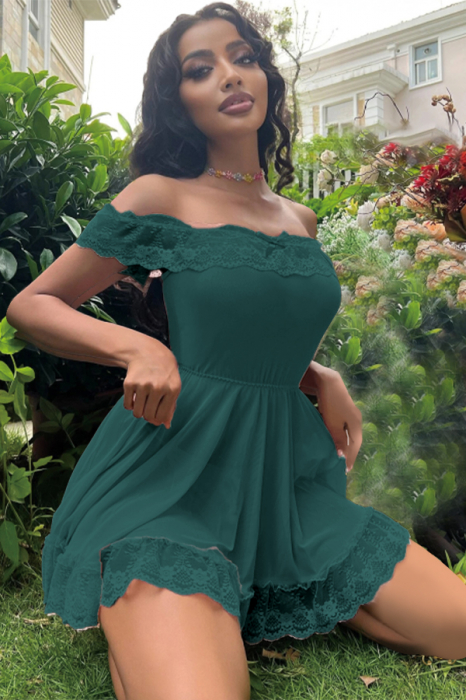 Set lenjerie sexy, rochita cu insertii dantela si chiloti tanga TY-S713verde [4]