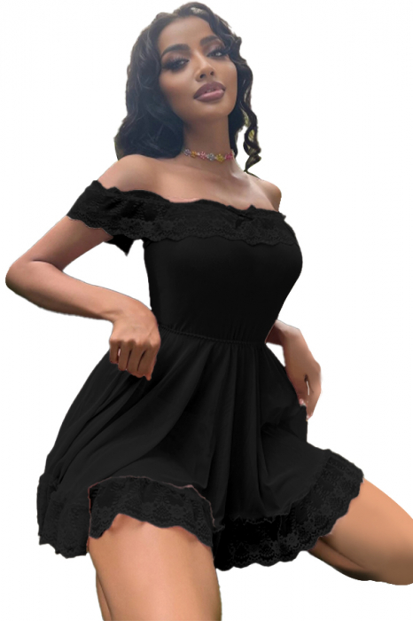 Set lenjerie sexy, rochita cu insertii dantela si chiloti tanga TY-S713negru [1]