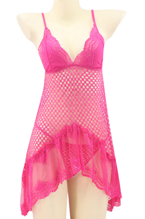Set lenjerie sexy, rochita senzuala cu dantela si chiloti tanga TY-DJ22fucsia [2]