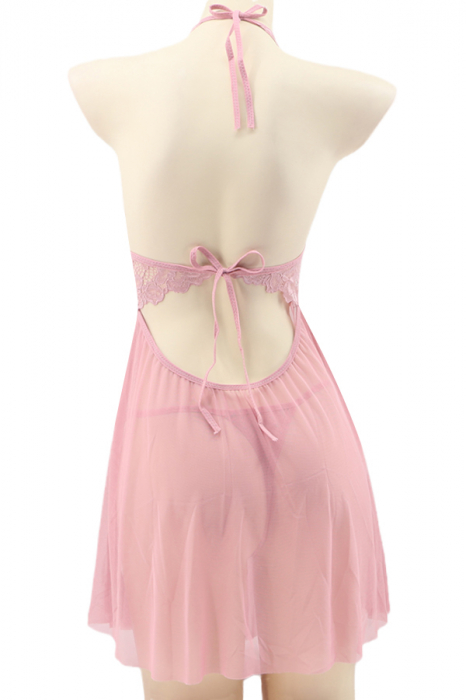 Set lenjerie sexy, rochita transparenta cu dantela si chiloti tanga TY-S553roz inchis [3]