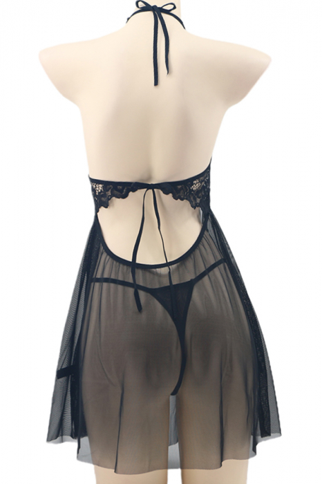 Set lenjerie sexy, rochita transparenta cu dantela si chiloti tanga TY-S553negru [3]