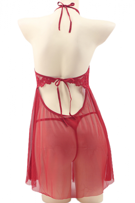 Set lenjerie sexy, rochita transparenta cu dantela si chiloti tanga TY-S553visiniu [3]