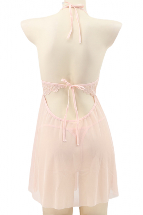 Set lenjerie sexy, rochita transparenta cu dantela si chiloti tanga TY-S553roz deschis [3]