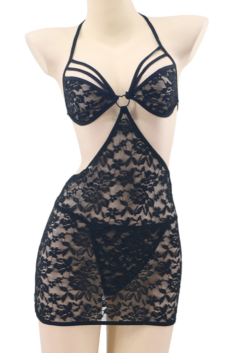 Set lenjerie sexy, rochita cu decupaje in zona feselor si chiloti tanga TY-S118negru [2]