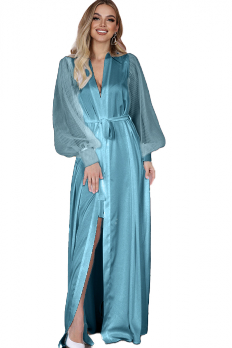 Set lenjerie sexy tip pijama, halat din satin matasos, cordon si chiloti tanga TY-694verde [1]