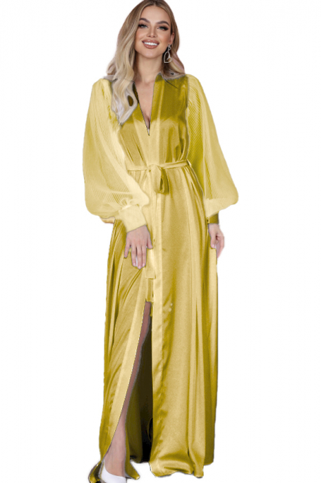 Set lenjerie sexy tip pijama, halat din satin matasos, cordon si chiloti tanga TY-694crem [1]