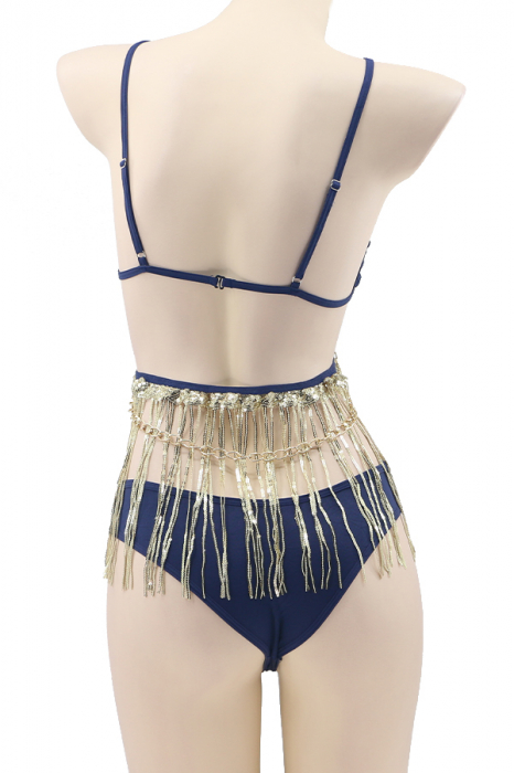 Set lenjerie sexy, top accesorizat cu franjuri stralucitoare si chiloti brazilieni TY-LX145bleumarin [3]
