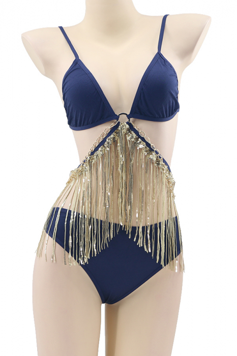 Set lenjerie sexy, top accesorizat cu franjuri stralucitoare si chiloti brazilieni TY-LX145bleumarin [2]