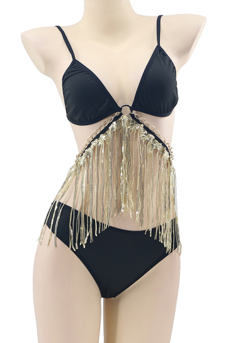 Set lenjerie sexy, top accesorizat cu franjuri stralucitoare si chiloti brazilieni TY-LX145negru [2]
