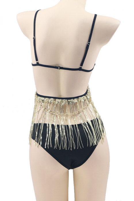 Set lenjerie sexy, top accesorizat cu franjuri stralucitoare si chiloti brazilieni TY-LX145negru [3]