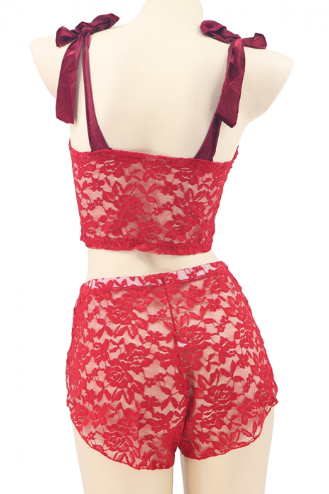 Set lenjerie sexy, top cu bretele din catifea si pantaloni scurti TY-LX87rosu [3]