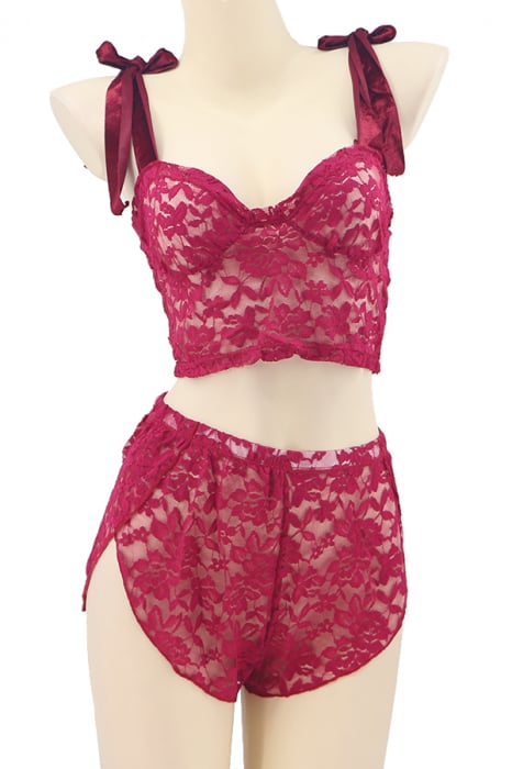 Set lenjerie sexy, top cu bretele din catifea si pantaloni scurti TY-LX87visiniu [2]