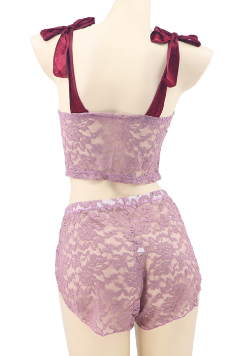 Set lenjerie sexy, top cu bretele din catifea si pantaloni scurti TY-LX87mov [3]
