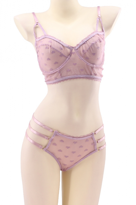 Set lenjerie sexy transparenta cu inimioare, top si chiloti brazilieni TY-LX111mov [2]