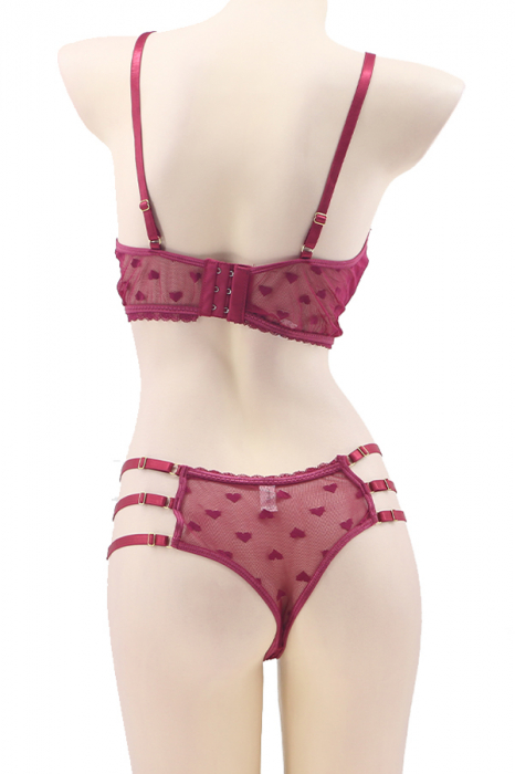 Set lenjerie sexy transparenta cu inimioare, top si chiloti brazilieni TY-LX111visiniu [3]
