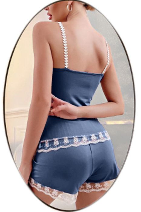 Set pijama 2 piese cu dantela contrastanta, maiou si pantaloni scurti TY-M29gri inchis [2]