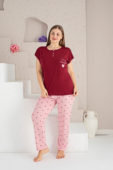 Set pijama big size din doua piese, tricou si pantaloni lungi 5345 [3]