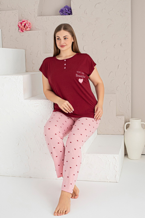 Set pijama big size din doua piese, tricou si pantaloni lungi 5345 [2]