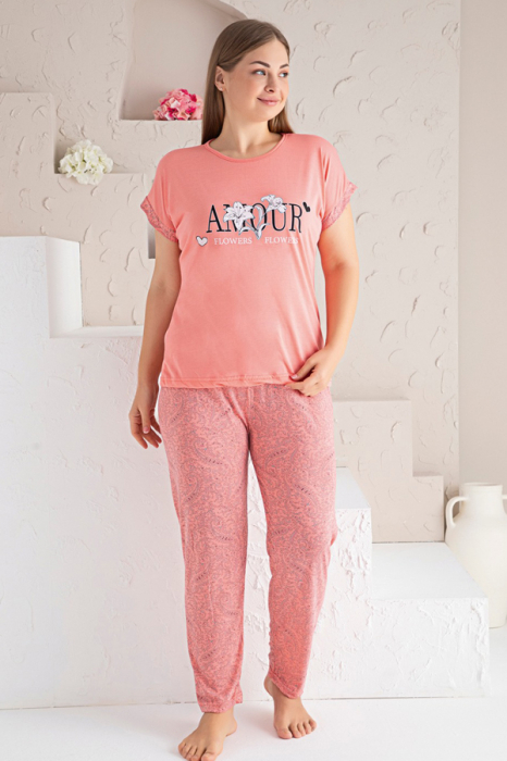 Set pijama big size din doua piese, tricou si pantaloni lungi 5349 [3]