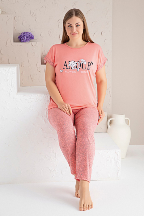 Set pijama big size din doua piese, tricou si pantaloni lungi 5349 [2]