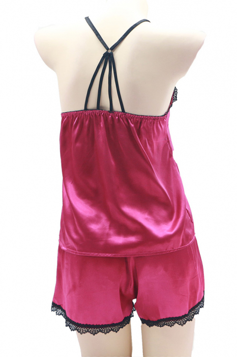 Set pijama doua piese cu insertii dantela, maiou si pantaloni scurti S-372roz inchis [2]