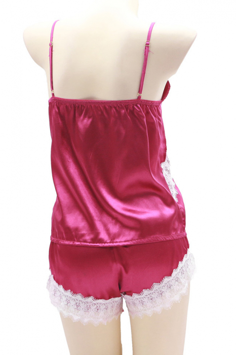 Set pijama doua piese cu insertii dantela, maiou si pantaloni scurti S-751roz inchis [2]
