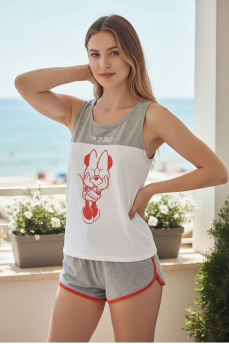Set pijama doua piese cu Minnie, maiou si pantaloni scurti SE3587gri [3]