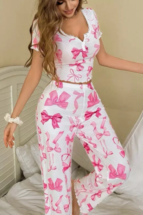 Set pijama doua piese, top cu maneca scurta si pantaloni lungi SUSU-2606 [4]