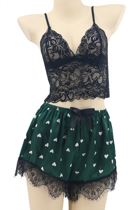 Set pijama sexy doua piese, top si pantaloni scurti TY-SD229verde [2]