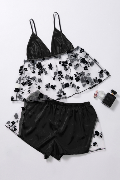 Set pijama sexy doua piese, maiou si pantaloni scurti TY-LX84negru [4]