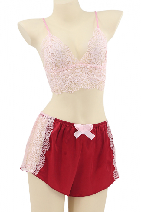 Set pijama sexy doua piese, top si pantaloni scurti TY-SD230visiniu [2]
