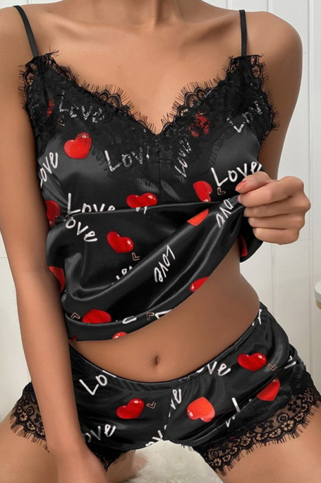 Set pijama sexy din satin si dantela 2 piese, maiou si pantaloni scurti SUSU-006 [3]